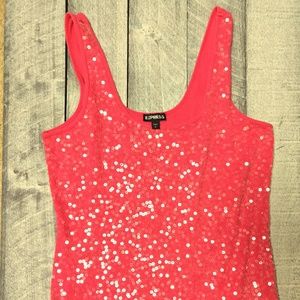 EXPRESS Coral Tank Top with Clear Sequins